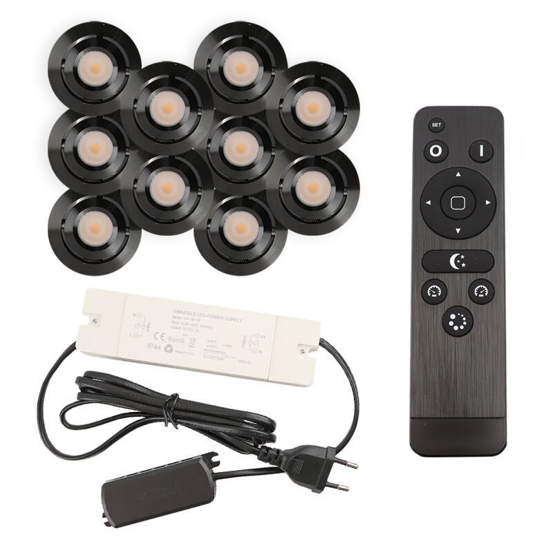10 spots veranda orientable Rona, IP44, avec kit de connexion et télécommande, noir