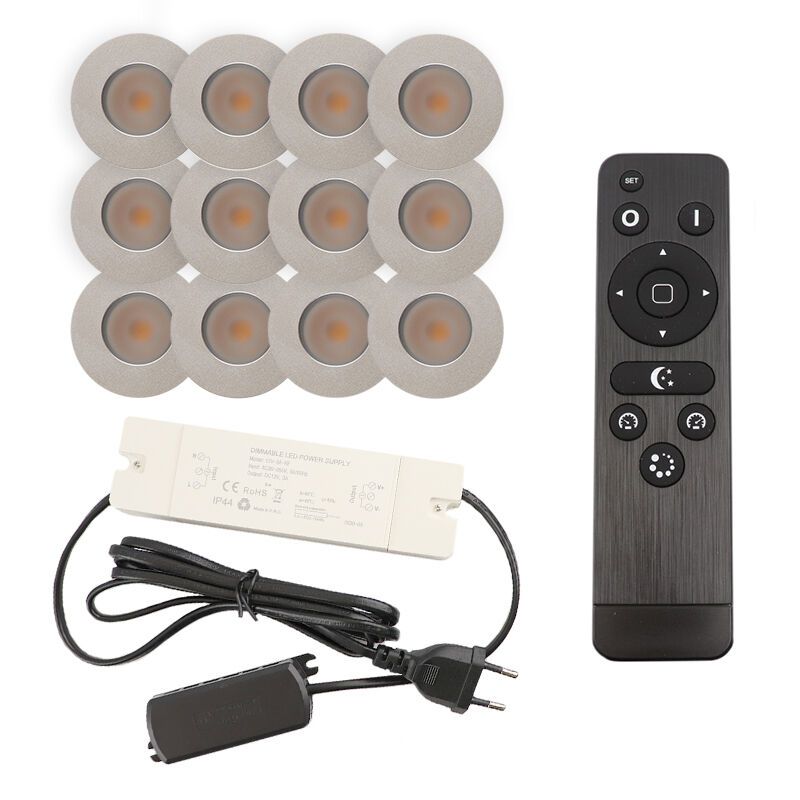 12 spots encastrés veranda chromé Dico, IP65, avec kit de connexion et télécommande
