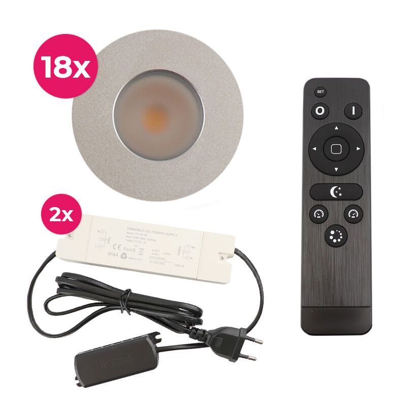 18 spots encastrés veranda chromé Dico, IP65, avec kit de connexion et télécommande 18 spots encastrés veranda chromé Dico, IP65, avec kit de connexion et télécommande