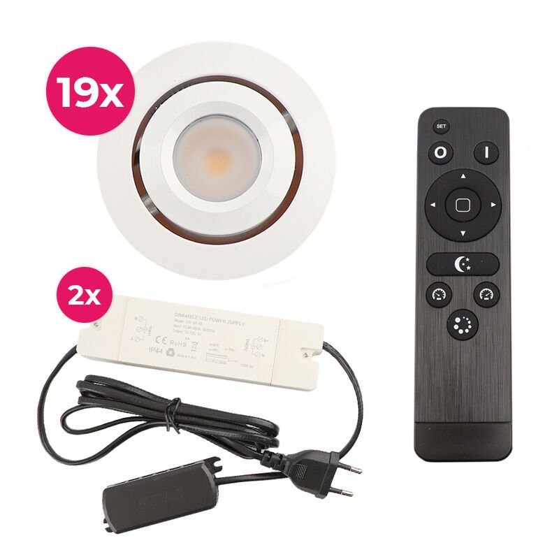19 spots veranda orientable Rona, IP44, avec kit de connexion et télécommande, blanc
