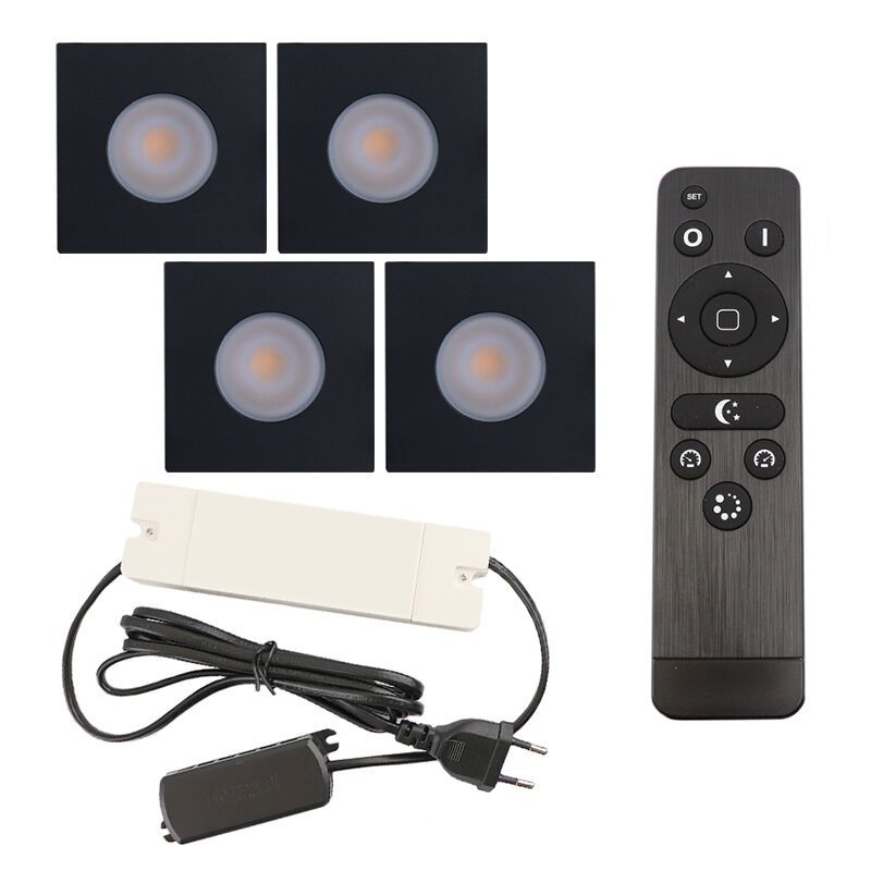 4 spots encastrés veranda carrés noir Dico, IP65, avec kit de connexion et télécommande 4 spots encastrés veranda carrés noir Dico, IP65, avec kit de connexion et télécommande