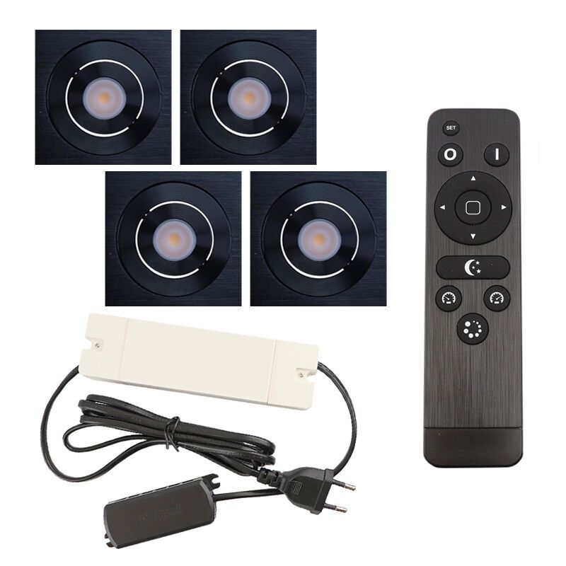 4 spots veranda orientable Rona carré, IP44, avec kit de connexion et télécommande, noir