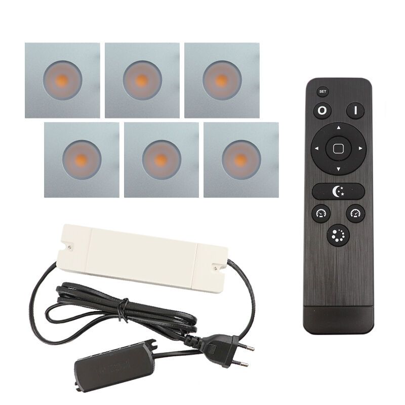 6 spots encastrés veranda carrés chromé Dico, IP65, avec kit de connexion et télécommande 6 spots encastrés veranda carrés chromé Dico, IP65, avec kit de connexion et télécommande