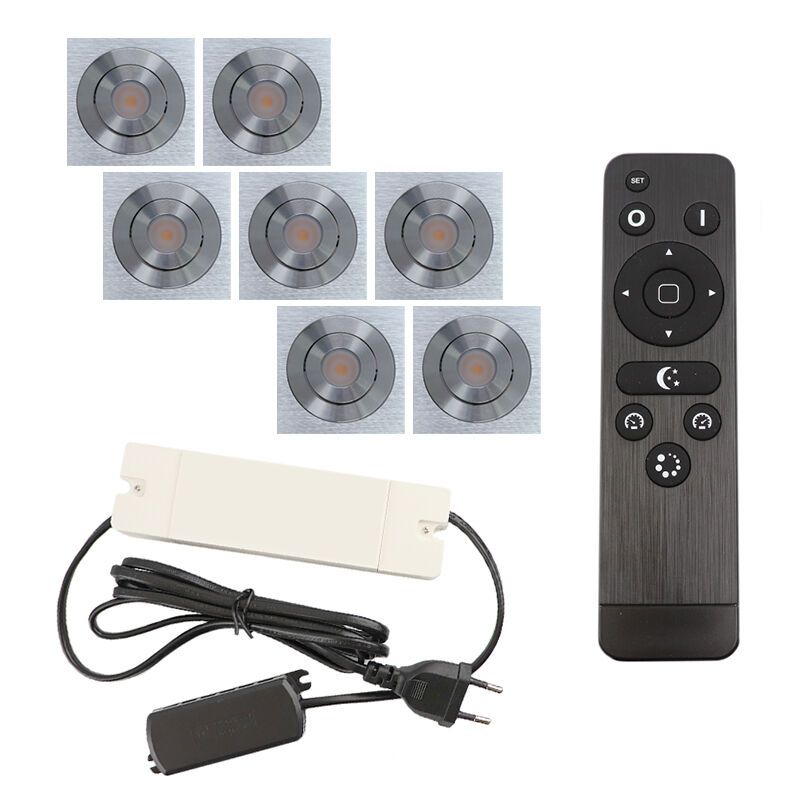 7 spots veranda orientable Rona carré, IP44, avec kit de connexion et télécommande, chromé