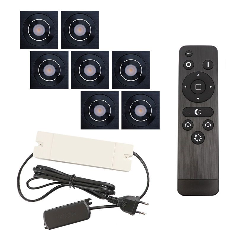7 spots veranda orientable Rona carré, IP44, avec kit de connexion et télécommande, noir