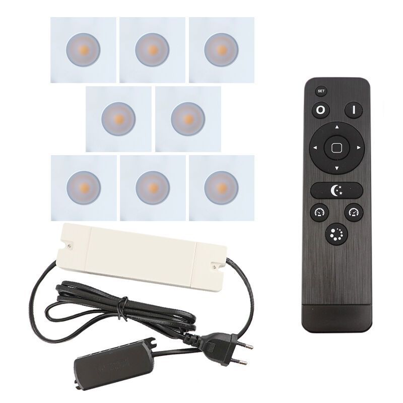 8 spots encastrés veranda carrés blanc Dico, IP65, avec kit de connexion et télécommande 8 spots encastrés veranda carrés blanc Dico, IP65, avec kit de connexion et télécommande