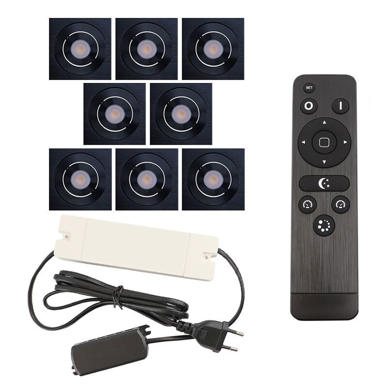 8 spots veranda orientable Rona carré, IP44, avec kit de connexion et télécommande, noir 8 spots veranda orientable Rona carré, IP44, avec kit de connexion et télécommande, noir