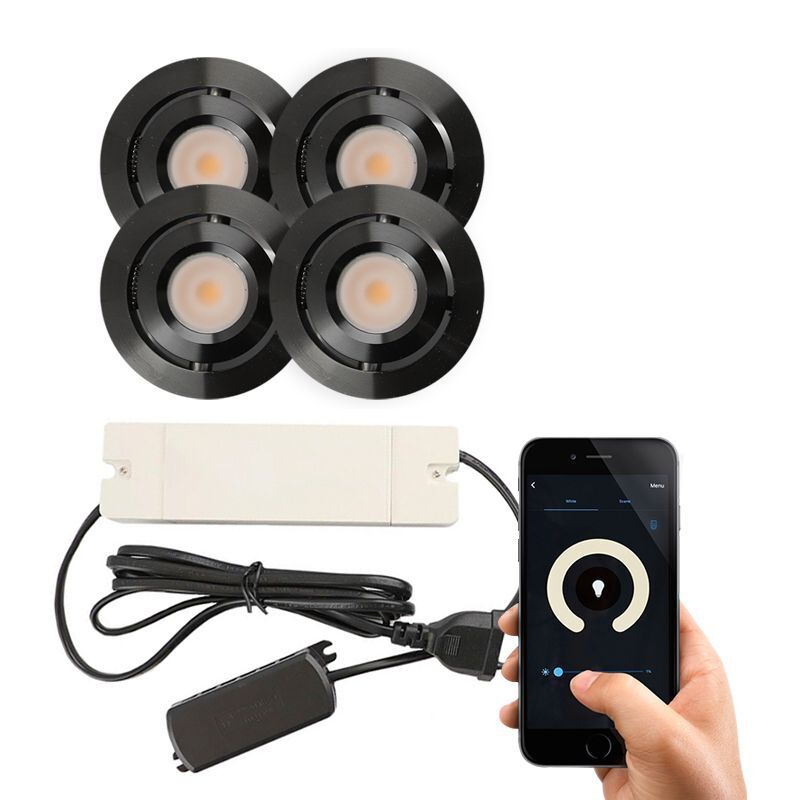 4 spots connectés veranda orientable Rona, IP44, avec kit de connexion, noir 4 spots connectés veranda orientable Rona, IP44, avec kit de connexion, noir