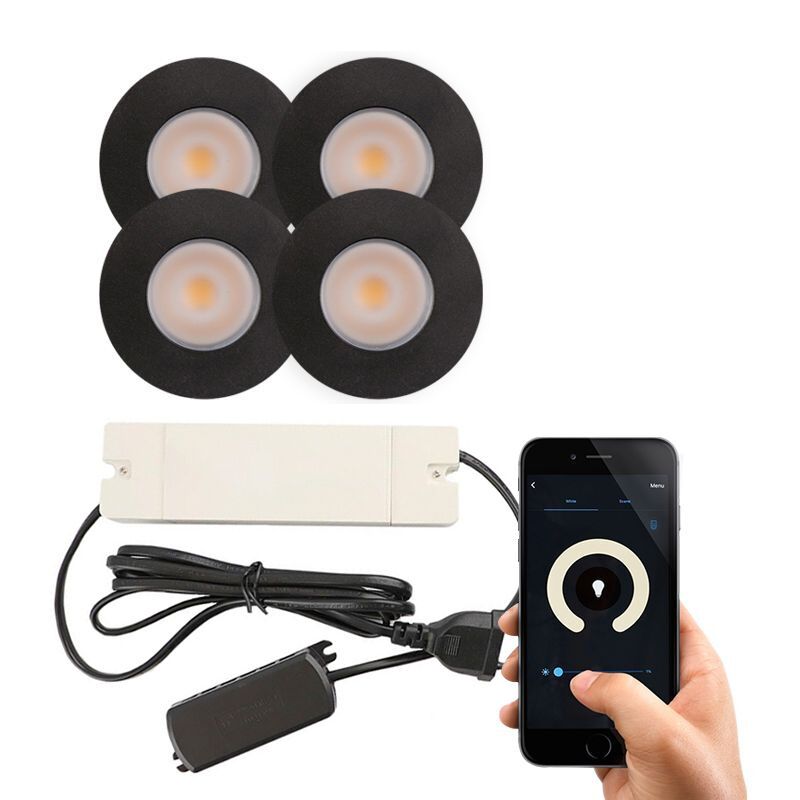 4 spots encastrés connectés veranda noir Dico, IP65, avec kit de connexion 4 spots encastrés connectés veranda noir Dico, IP65, avec kit de connexion