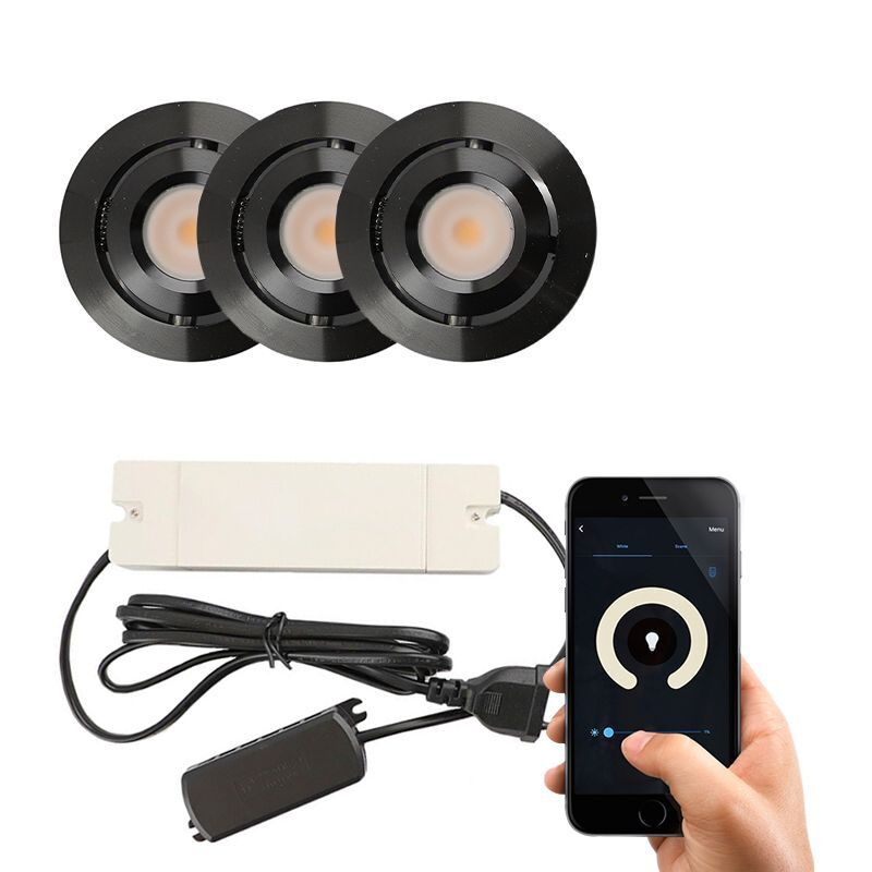 3 spots connectés veranda orientable Rona, IP44, avec kit de connexion, noir 3 spots connectés veranda orientable Rona, IP44, avec kit de connexion, noir