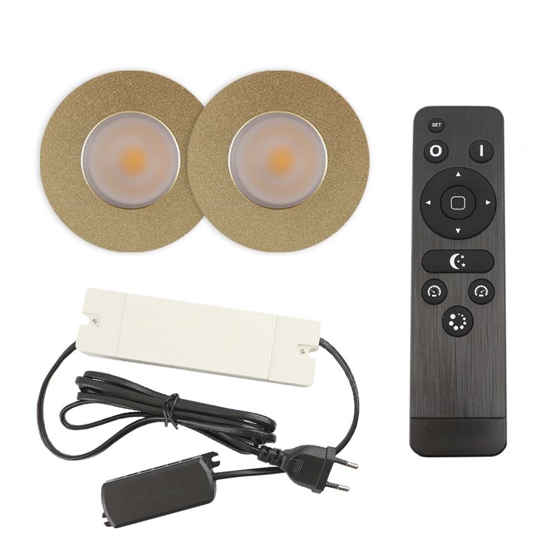 2 spots encastrés veranda de coleur laiton Dico, IP65, avec kit de connexion et télécommande 2 spots encastrés veranda de coleur laiton Dico, IP65, avec kit de connexion et télécommande