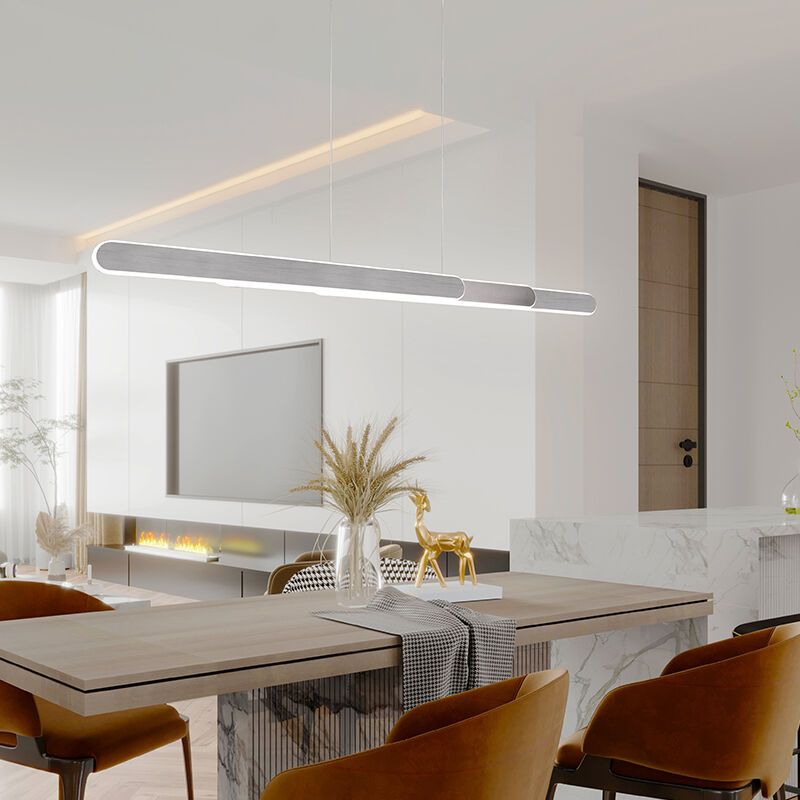 Suspension design argentée, Dwayn, 48W, blanc chaud à froid réglable LED, avec variateur tactile