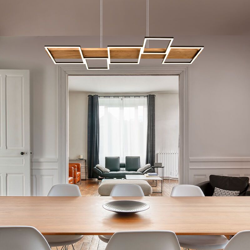 Suspension en bois marronne, Justian, 42W, 3000K LED, gradable en 3 étapes Suspension en bois marronne, Justian, 42W, 3000K LED, gradable en 3 étapes