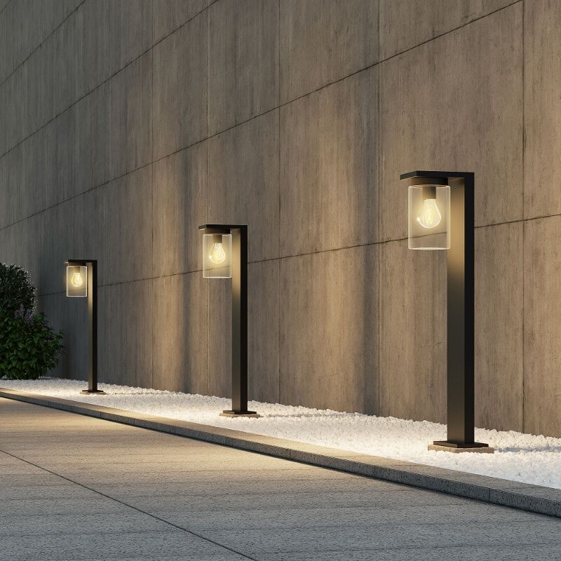 Lampadaire extérieur avec capteur crépusculaire moderne noir, Yves, IP44