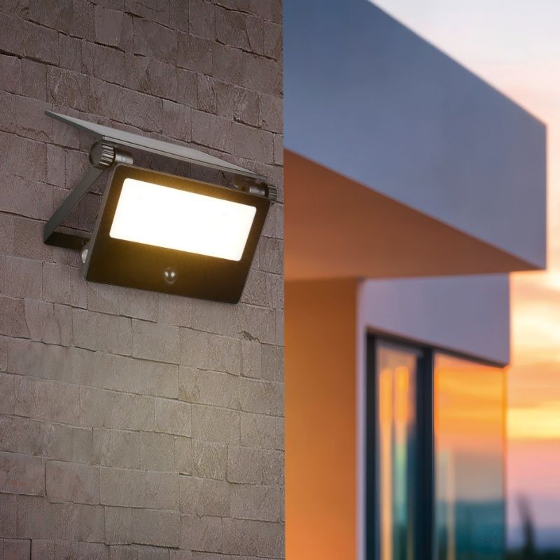 Applique solaire extérieur moderne noire, Mihriban, 10W, white switch LED, IP54