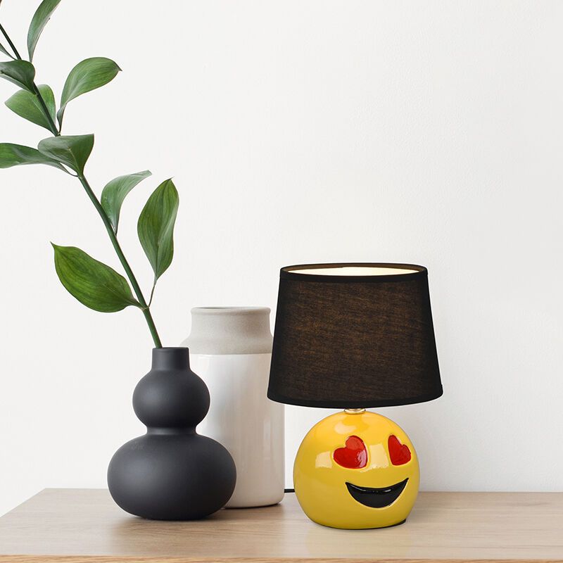 Lampe de table pour enfants moderne noire, Smiley, avec interrupteur
