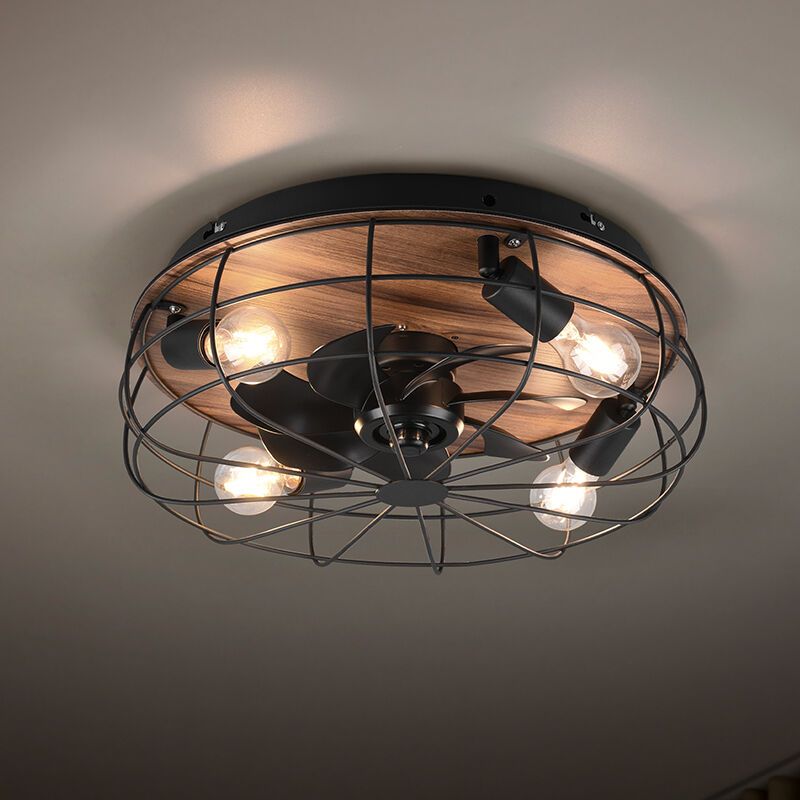 Ventilateur de plafond moderne noir, Roberto, avec télécommande