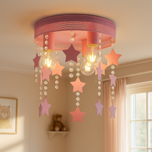 Plafonnier pour enfants rose en métal, Doenja