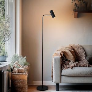 Lampadaire noir moderne, Carlos, avec interrupteur