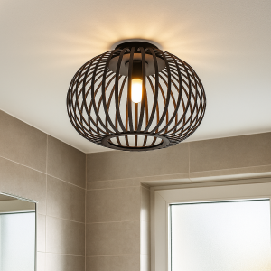 Plafonnier salle de bain noir industriel, Lieve, IP44
