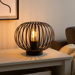 Lampe de table noire industrielle, Lieve, avec interrupteur