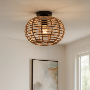 Plafonnier en rotin marron, Roza