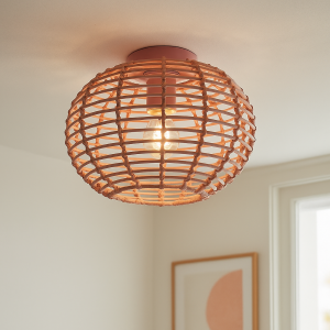 Plafonnier en rotin rose, Roza