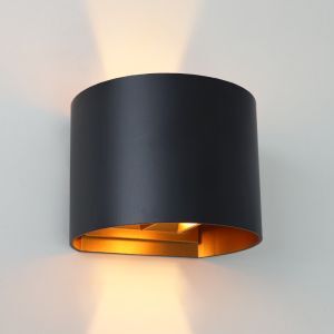 Applique up and down noire avec intérieur doré, Dion, 6W, 2700K LED, IP65