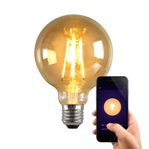 Olucia ampoule LED connectée E27 George, ambre, G95, 5W, dim to warm