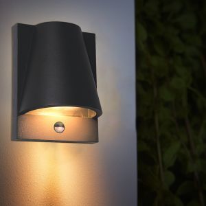 Applique extérieur avec détecteur de mouvement noire moderne, Luana, IP43