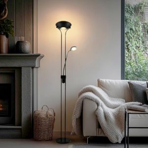 Lampadaire liseuse noir moderne, Salvador, 18W, 3000K LED, avec interrupteur