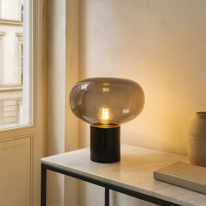 Lampe de table en marbre grise, Alan, avec interrupteur
