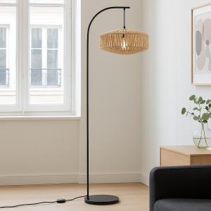Lampadaire marron rustique, Selena, avec interrupteur