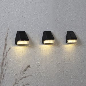 Lot de 3 lampes murales solaires Ammar, noires, avec capteur crépusculaire