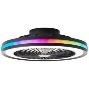 Ventilateur de plafond noir moderne, Stefanus, 40W, RGBW LED, avec télécommande