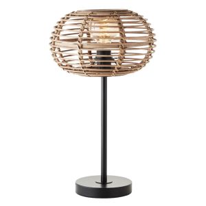 Lampe de table en rotin marronne, Sevim, avec interrupteur