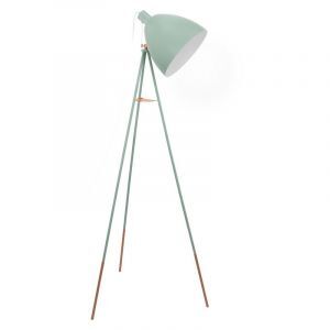 Lampadaire trépied vert en métal, Jezebel, avec interrupteur à tirette