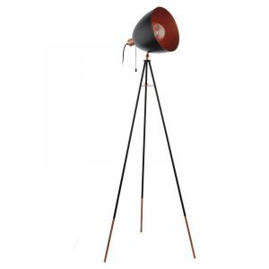 Lampadaire trépied cuivre en métal, Maick, avec interrupteur à tirette