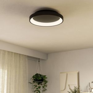 Plafonnier noir en plastique, Shauni, 12W, blanc chaud à froid réglable LED, avec télécommande