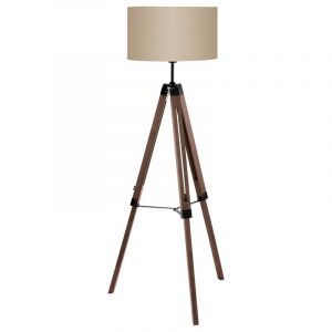 Lampadaire trépied marron en bois, Joana, avec interrupteur