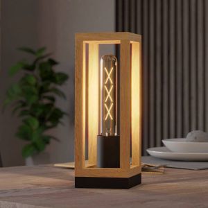 Lampe de table en bois marronne, Jasmina, avec interrupteur