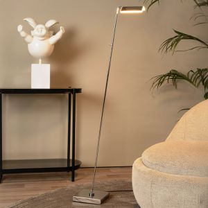 Lampadaire liseuse moderne chromé, Aaron, 12W, 2700K LED, avec variateur tactile