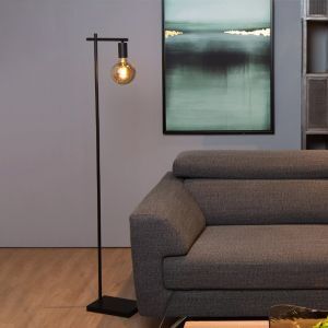 Lampadaire moderne noir, Leanne, avec interrupteur