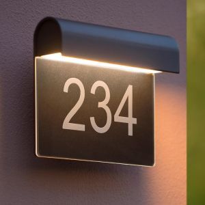 Numéro de maison lumineux moderne noir, Thesi, 6W, 3000K LED, IP54