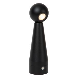 Lampe de table rechargeable moderne noire, Ipsos, 3W, dim to warm LED, avec variateur tactile
