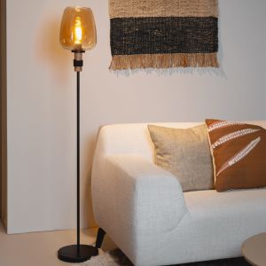 Lampadaire rétro ambre, Ilona, avec interrupteur