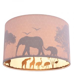 Plafonnier pour enfants rose en tissu, Safari