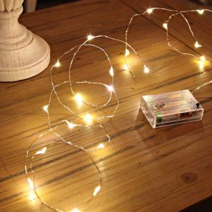 Lampes filaires LED à piles de 2 m, 40 LED, blanc chaud