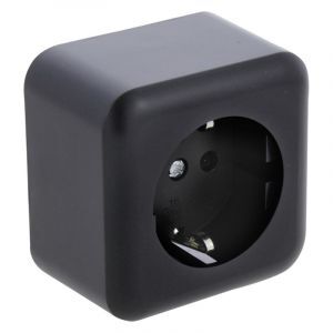 Prise de courant en saillie Q-Link, 1 prise, avec protection enfant et contact de terre, noir