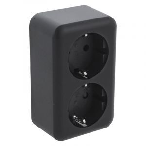 Prise de courant en saillie Q-Link, 2 voies, avec protection enfant et terre Schuko, noir